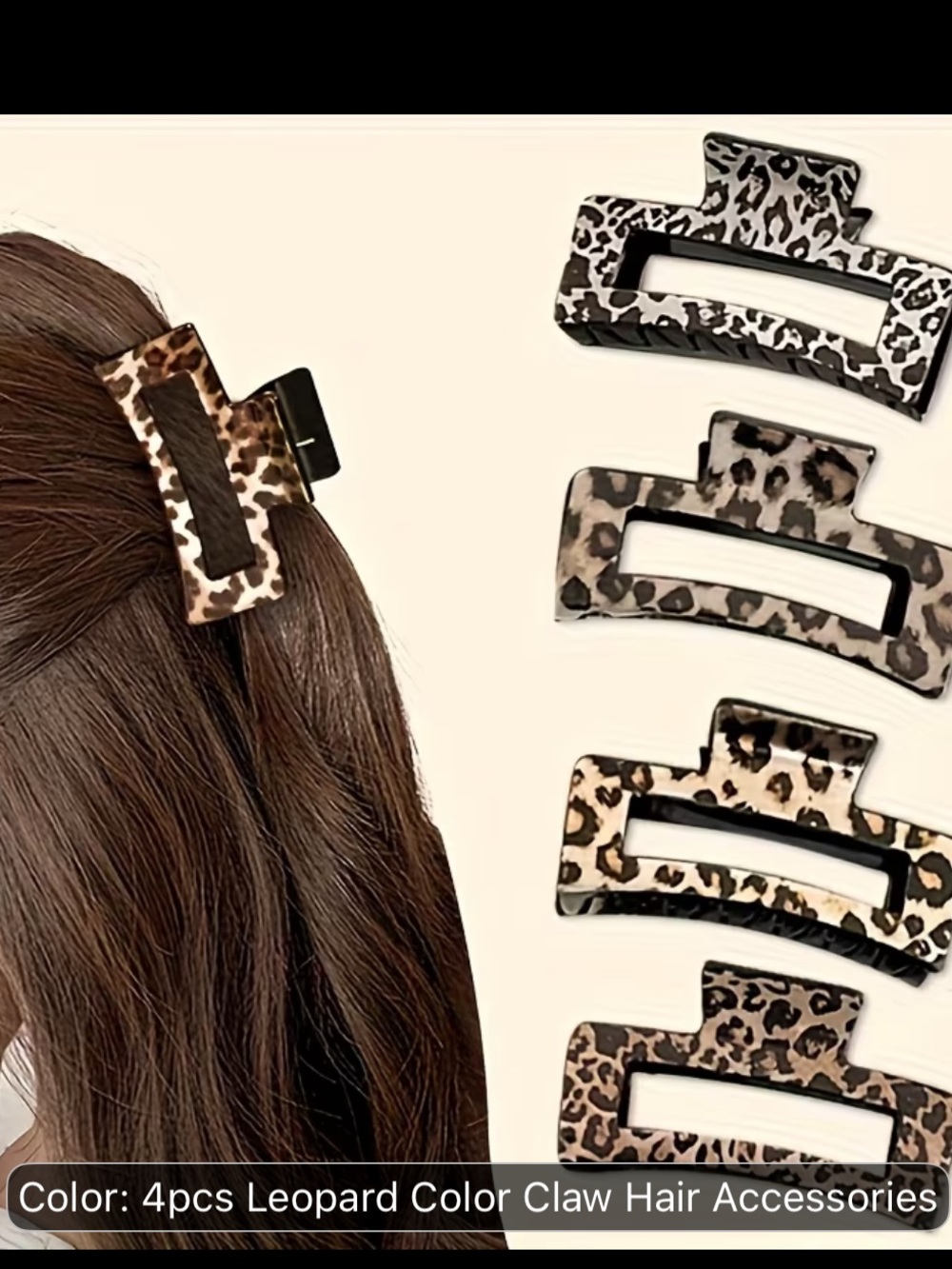 Leopard Print Claw Hair Clips - 4 Pack